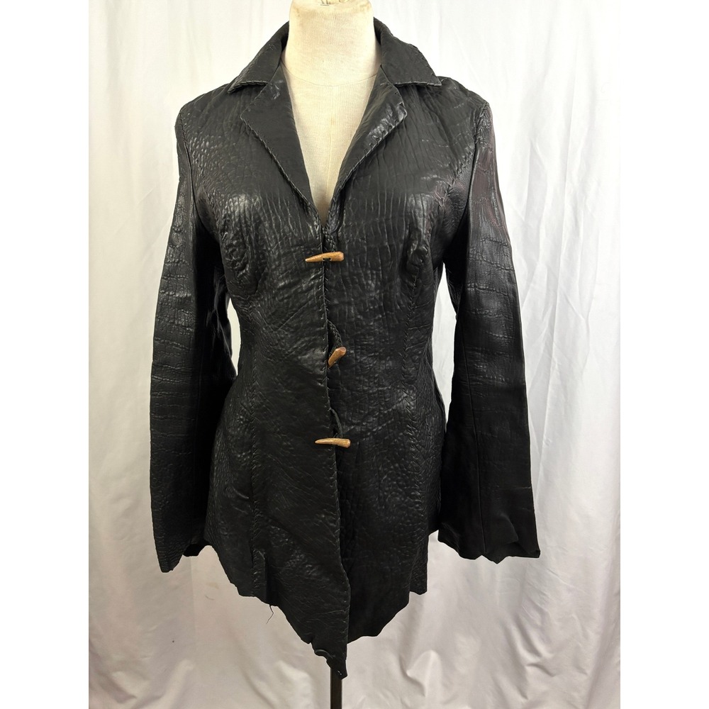Michelle Julene Couture Western Leather Jacket Textured Black Boho Small Rare